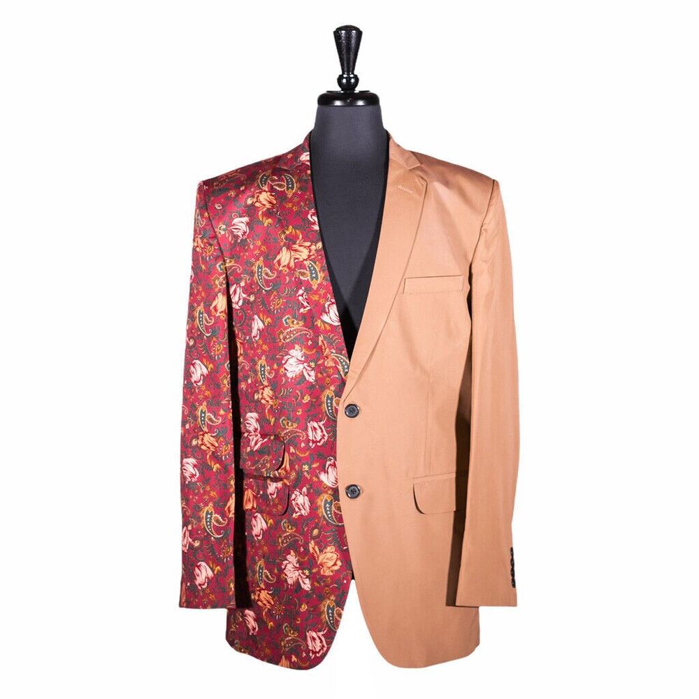 Mens Blazer Floral Beige Red Contrast Formal Party Jacket Wedding Sport Coat 42R